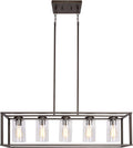 FIMITECH Chandeliers 5-Light Modern Rectangle Dining Room Lighting, Farmhouse Ceiling Light Kitchen Island Cage Pendant Lights and Adjustable Rods Fixtures Hanging with 5 Glass Shade (Black) Home & Garden > Lighting > Lighting Fixtures > Chandeliers FIMITECH Oil-Rubbed Bronze  