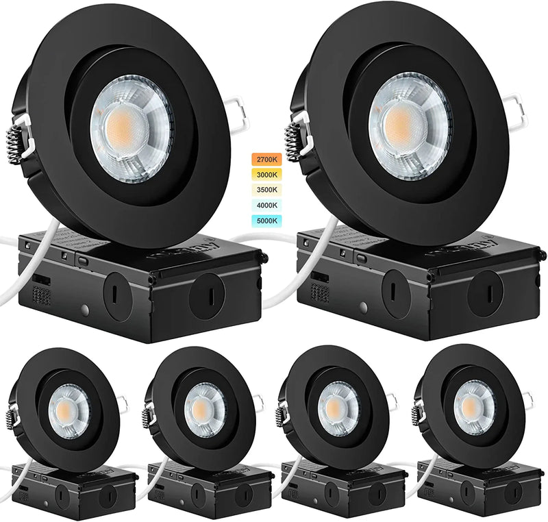4 Inch Led Recessed Lights 1 Pack,5Cct Ajustable Eyeball Gimbal Recessed Light with Junction Box,2700K/3000K/3500K/ 4000K/5000K,9W 750Lm,Dimmable Downlight,Etl Listed Home & Garden > Lighting > Flood & Spot Lights KnLnny Ware 5000k/4000k/3500k/3000k/2700k Selectable 4 Inch - 6 Pack Black Trim 