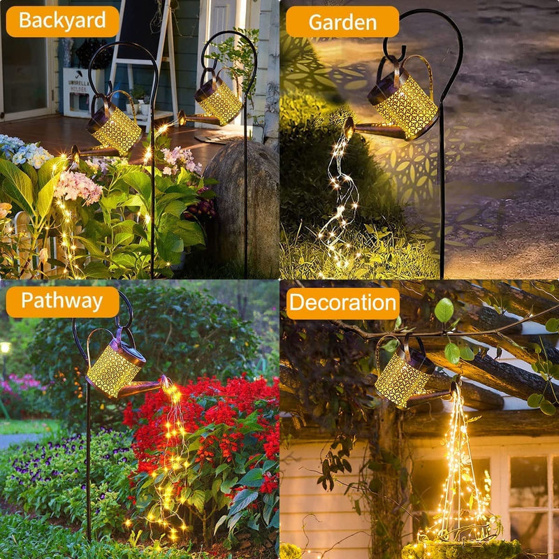 Ceboic Star Shower Watering Can with Lights, Solar Lantern Outdoor Garden Decor Yard Art Lights, Outdoor Hanging String Fairy Lamp Waterfall with Bracket for Table Patio Lawn Christmas Decoration Home & Garden > Lighting > Lamps Ceboic   