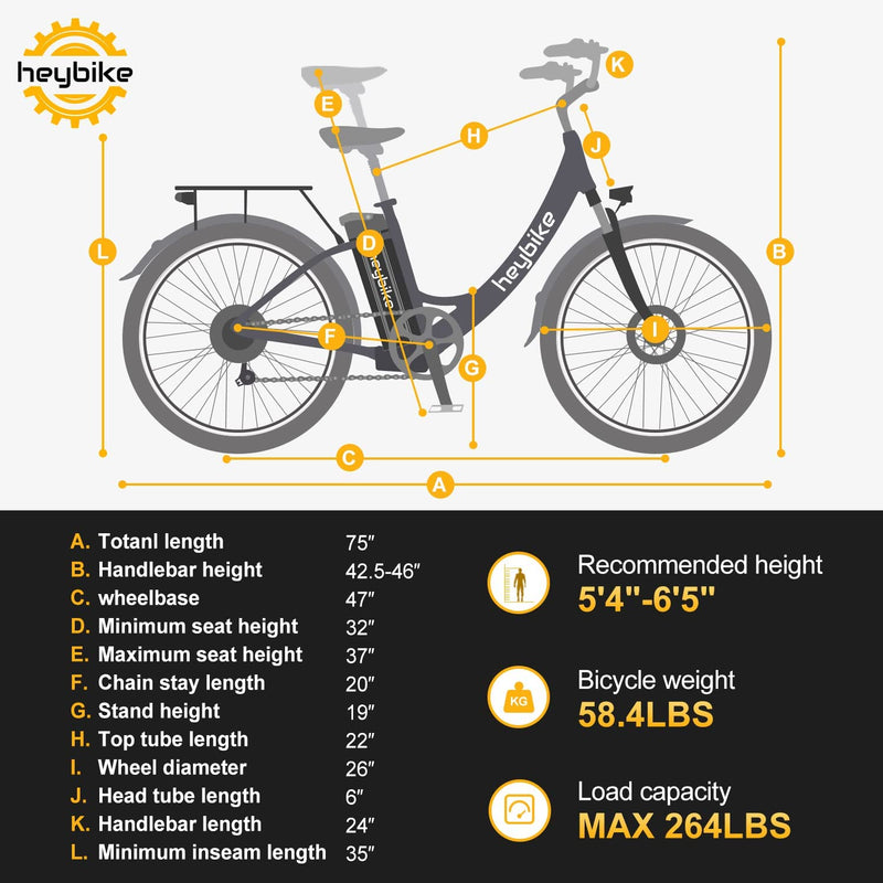 Heybike Cityscape Electric Bike 350W Electric City Cruiser Bicycle up to 40 Miles Removable Battery, Shimano 7-Speed and Dual Shock Absorber, 26" Electric Commuter Bike for Adults Sporting Goods > Outdoor Recreation > Cycling > Bicycles Heybike   