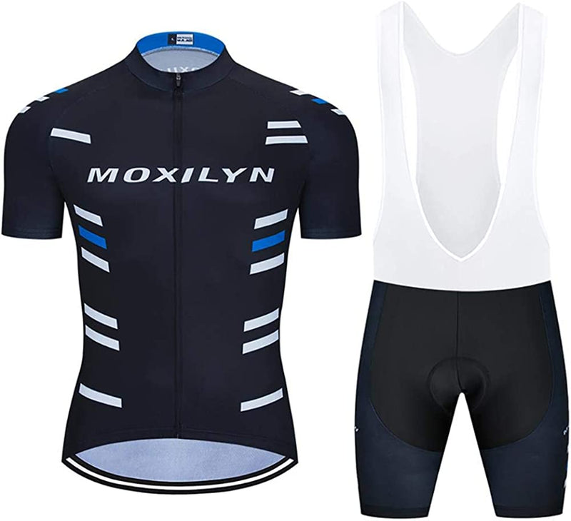 MOXILYN Men'S Cycling Jersey Bike Clothing Set Full Zipper Breathable Quick-Dry Shirt + Cycling Bibs with 20D Padded Sporting Goods > Outdoor Recreation > Cycling > Cycling Apparel & Accessories MOXILYN M5s-set XX-Large 