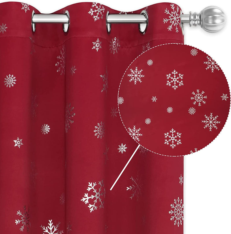 FRAMICS Snowflake Foil Print Christmas Curtains, Thermal Insulated Blackout Curtains for Living Room and Bedroom, Christmas Grommet Window Curtains Drapes, 52" X 84", Green, Set of 2 Panels Home & Garden > Decor > Window Treatments > Curtains & Drapes FRAMICS Red(silver Foil Print) 52"W x 63"L 