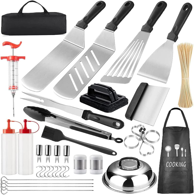 Griddle Accessories Kit, 144 Pcs Griddle Grill Tools Set for Blackstone and Camp Chef, Stainless Steel Grill BBQ Spatula Kit Cooking Utensils Set with Carry Bag for Men Women Outdoor Barbecue Camping Home & Garden > Kitchen & Dining > Kitchen Tools & Utensils iRabey B-144  