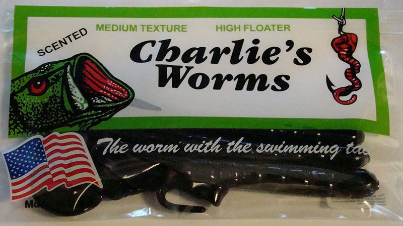 Charlie'S Worms 10" Ribbon Tail Swimming Worm Artificial Fishing Bait Lures Freshwater Saltwater Bass Soft Lures Scented 6Pk Sporting Goods > Outdoor Recreation > Fishing > Fishing Tackle > Fishing Baits & Lures Charlie's Worms Black Moccasin  
