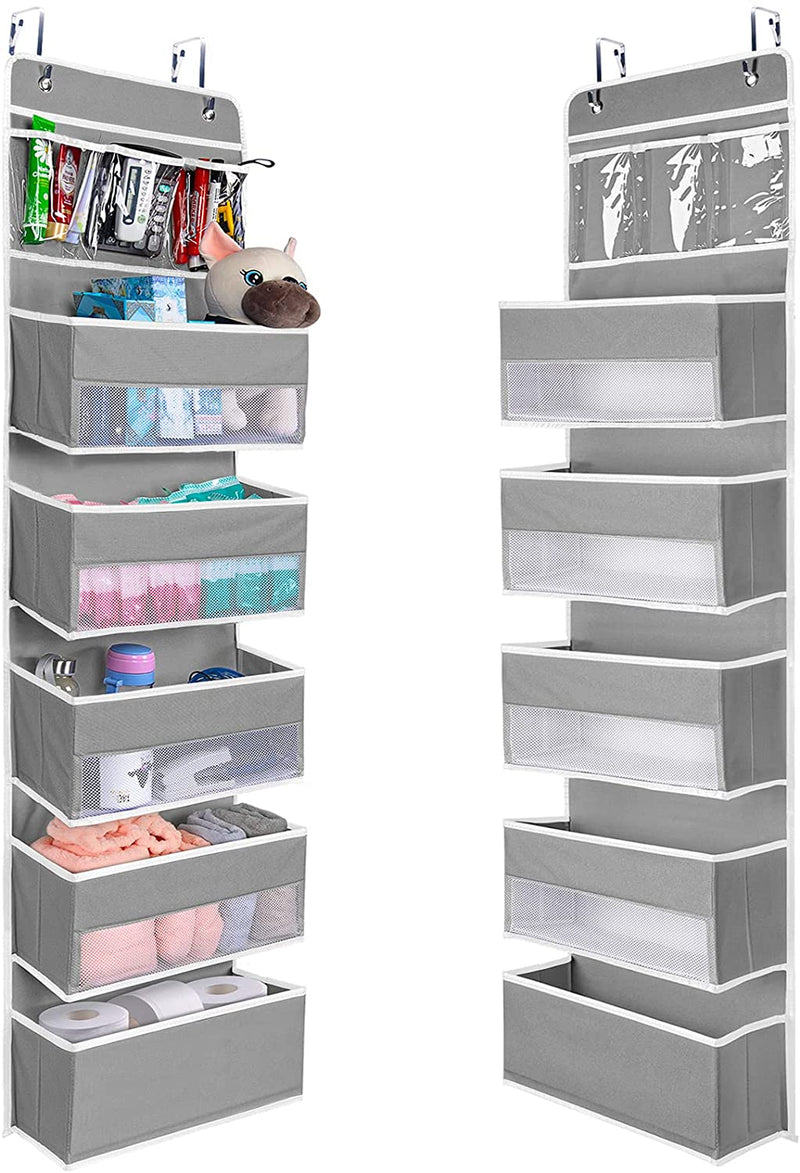Nestidy over the Door Organizer Storage, Wall Mount Hanging Organizer with 4 Large Capacity Pocket Organizers and 3 Small Pockets for Baby Essentials, Toys, Cosmetics, and Sundries (Beige, 1 Pack) Home & Garden > Household Supplies > Storage & Organization NesTidy Grey-6 Layers 1 
