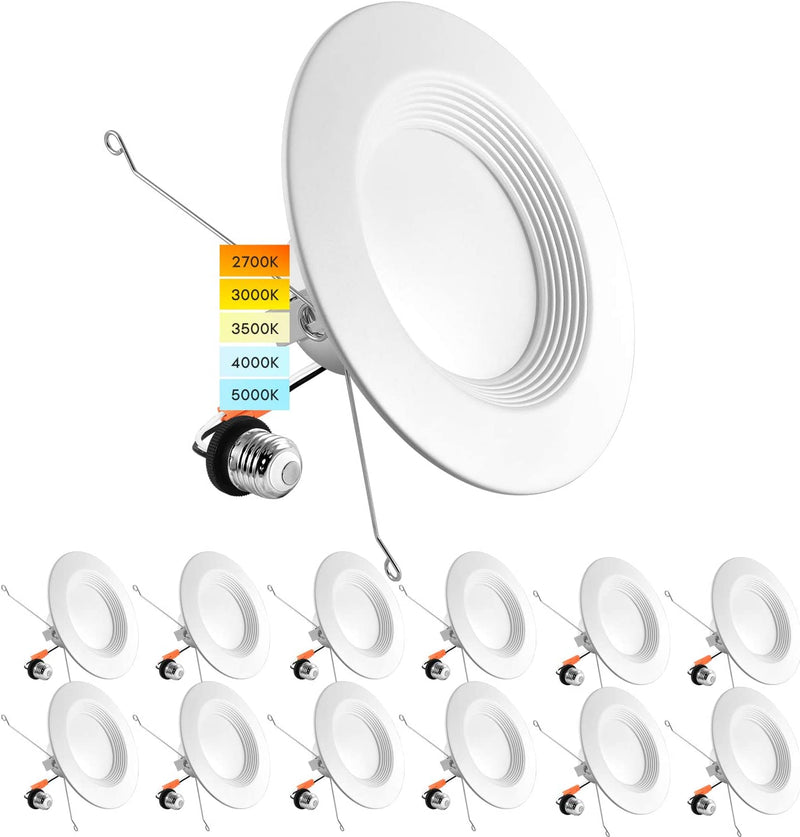 Luxrite 5/6 Inch LED Recessed Retrofit Downlight, 14W=90W, CCT Color Selectable 2700K | 3000K | 3500K | 4000K | 5000K, Dimmable Can Light, 1100 Lumens, Wet Rated, Energy Star, Baffle Trim (4 Pack) Home & Garden > Lighting > Flood & Spot Lights Luxrite 12 Count (Pack of 1)  