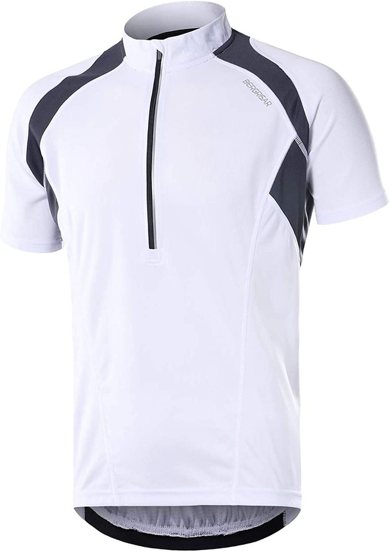 BERGRISAR Men'S Half Zipper Cycling Jersey Short Sleeves Bike Bicycle Shirts with Zipper Pocket Quick-Dry Breathable BG060 Sporting Goods > Outdoor Recreation > Cycling > Cycling Apparel & Accessories BERGRISAR White X-Large 