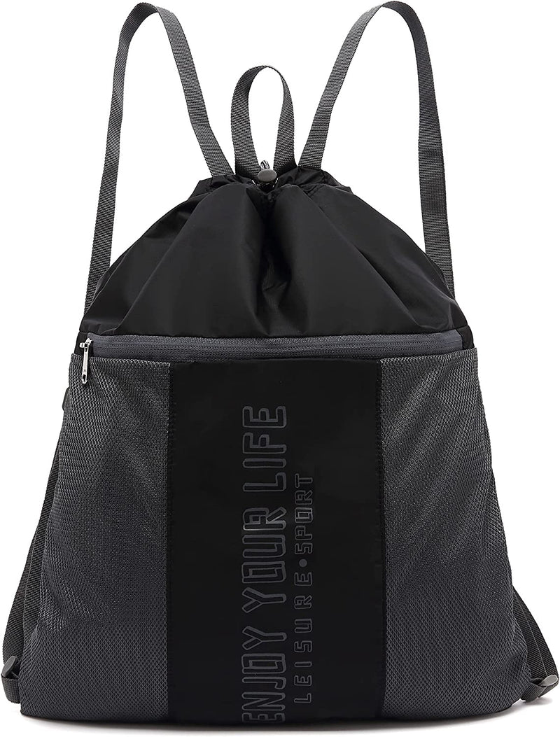 Mairle Light Weight Yoga Gym Sack Drawstring Bag Sports Backpack Outdoor Daypack for Men & Women Home & Garden > Household Supplies > Storage & Organization Mairle Black  