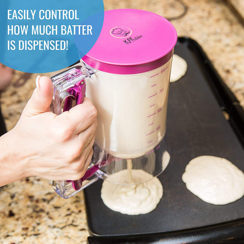 Kpkitchen Pancake Batter Dispenser - Kitchen Must Have Tool for Perfect Pancakes, Cupcake, Waffle, Muffin Mix, Crepe & Cake - Easy Pour Baking Supplies for Griddle - Pancake Maker with Measuring Label Home & Garden > Kitchen & Dining > Kitchen Tools & Utensils KPKitchen   