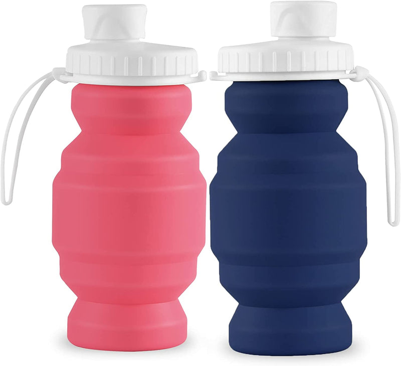 SPECIAL MADE 2Pack Collapsible Water Bottles Leakproof Valve Reusable BPA Free Silicone Foldable Water Bottle for Sport Gym Camping Hiking Travel Sports Lightweight Durable 20Oz 600Ml Sporting Goods > Outdoor Recreation > Winter Sports & Activities SPECIAL MADE blue+pink 11oz  