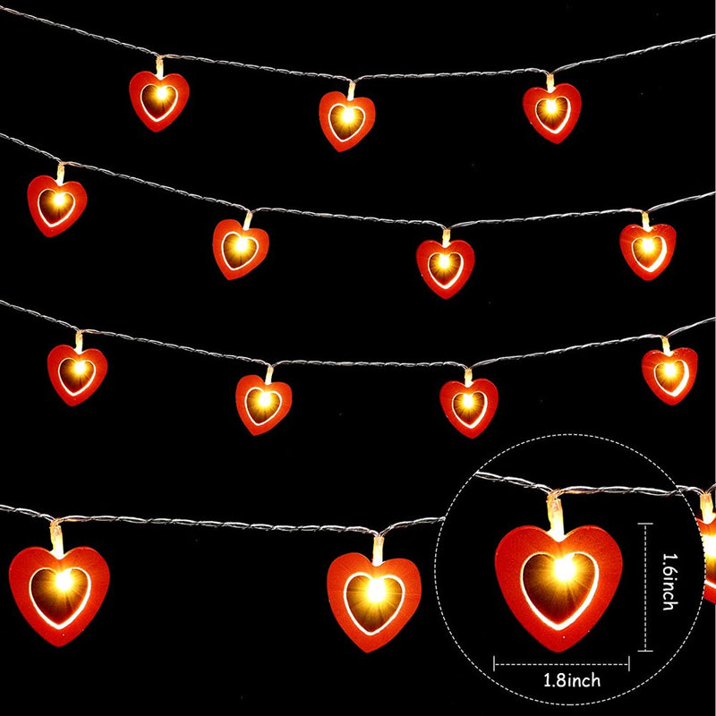 LONGRV Valentine'S Day Red Heart Wooden String Lights - 9.85 Feet 20 LED Mini Fairy Lights Battery Operated with 2 Modes for Outdoor Indoor Bedroom Patio Wedding Decoration Home & Garden > Decor > Seasonal & Holiday Decorations LONGRV INC   