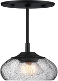 Mini Glass Pendant Light with Handblown Blue Marble Art Glass Shade Adjustable Cord Modern Oval Lamp Ceiling Pendant Light Fixture for Dining Room, Kitchen,Foyer, Hallway, Brushed Nickel Finish Home & Garden > Lighting > Lighting Fixtures Viinew Black Seeded  