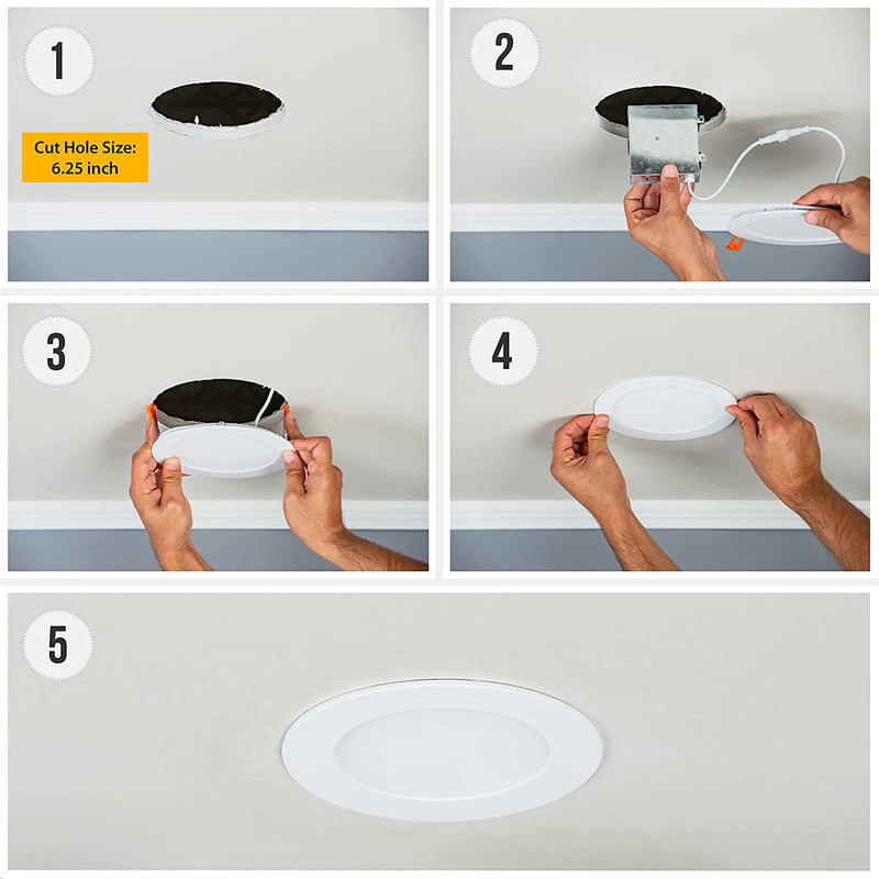 PROCURU 4-Pack 6-Inch 2700K-6000K LED Color Selectable Ultra-Thin Recessed Ceiling Downlight with J-Box, Dimmable Can-Killer Downlight