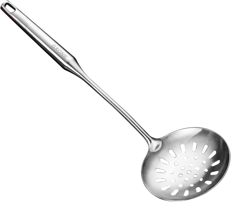 Skimmer Slotted Spoon,304 Stainless Steel Slotted Spoon, Handle Mesh Food Strainer Stainless Steel Colander with Hollow Handle Heat Resistant Cooking Tool,Silver/15.1Inch
