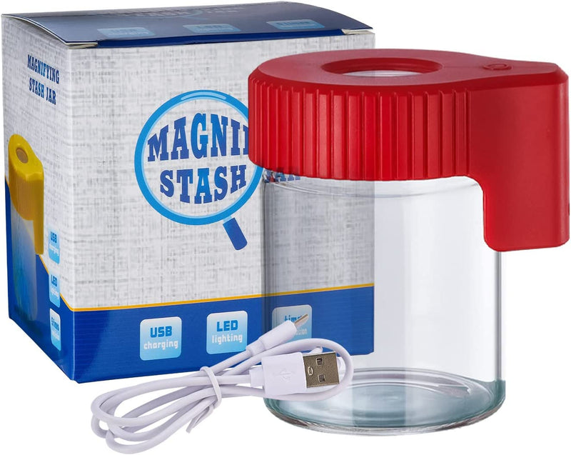 Honeypuff Magnifying Jar with Light, Light-Up LED Transparent Glass Air Tight Storage Jars Magnifying Viewing Jar (Blue) Home & Garden > Decor > Decorative Jars Honeypuff Red  