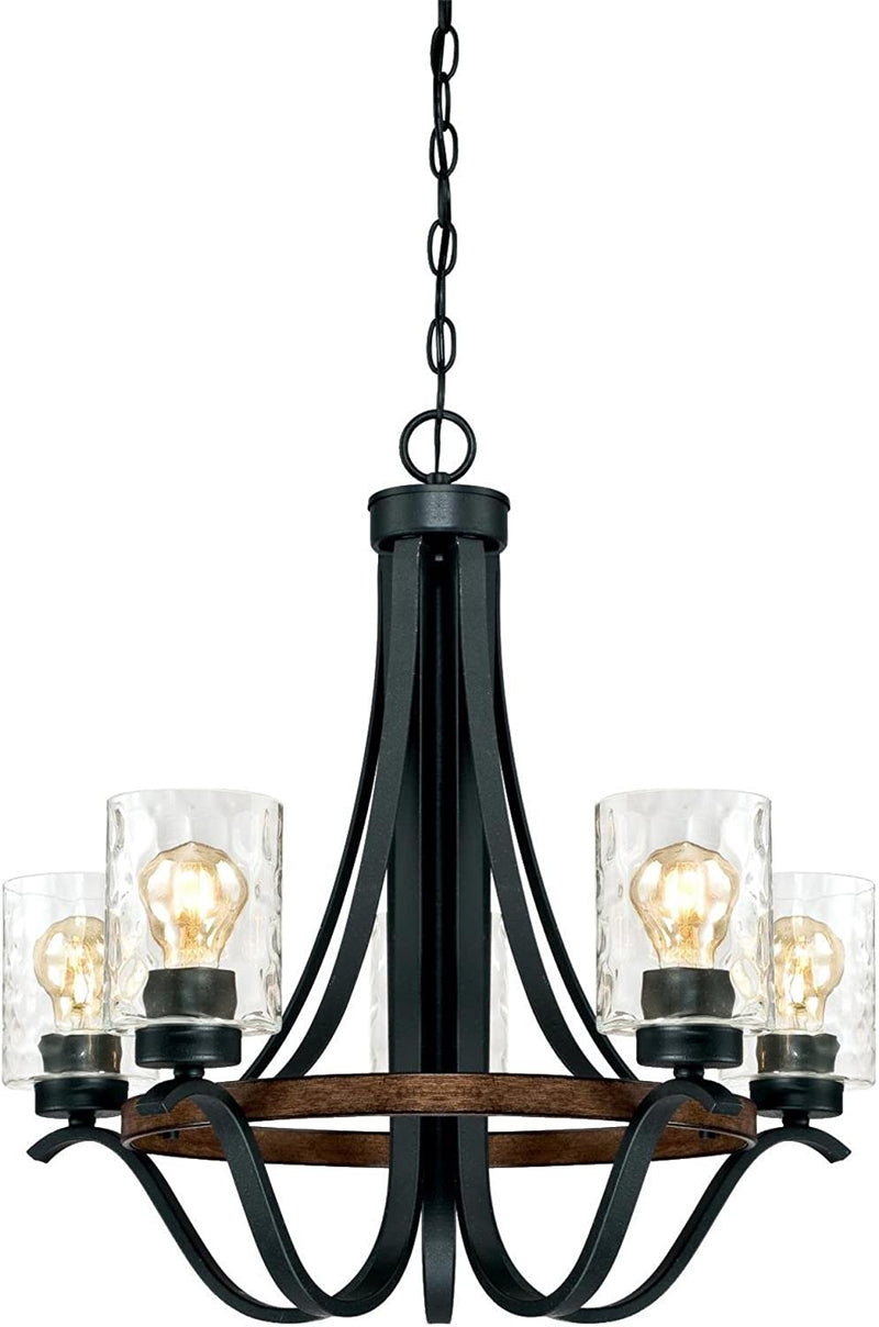 Westinghouse Lighting 6331900 Barnwell Five-Light Indoor Chandelier, Textured Iron and Barnwood Finish with Clear Hammered Glass Home & Garden > Lighting > Lighting Fixtures > Chandeliers Westinghouse Lighting Iron & Barnwood Chandelier (5-light) 