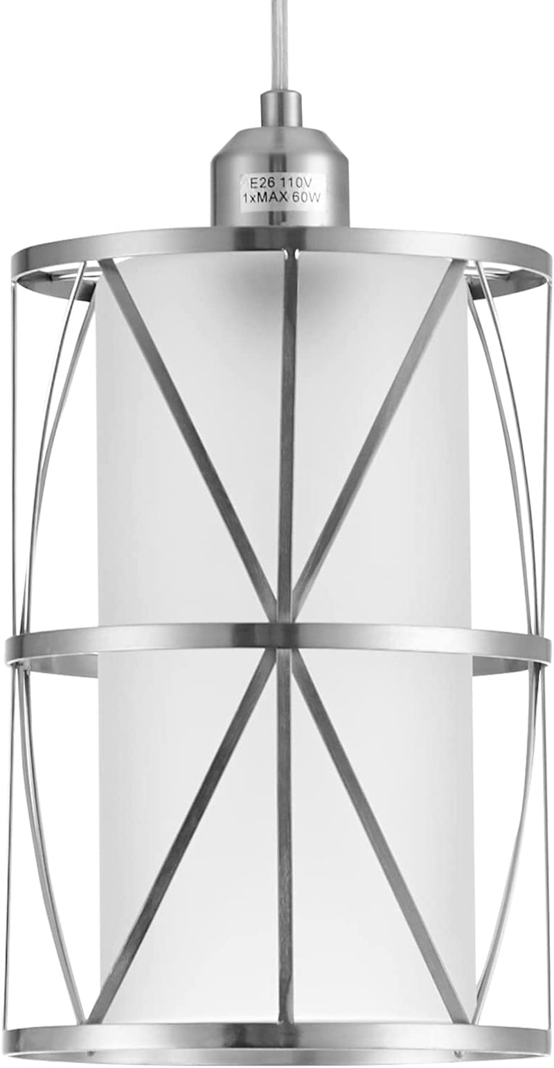 SHENGQINGTOP Modern Cylindrical Pendant Light with Frosted Glass, Brushed Nickel Hanging Light, Transitional Metal Pendant Lighting Fixture for Kitchen Island Sink Dining Room Bar, Led Bulb Included