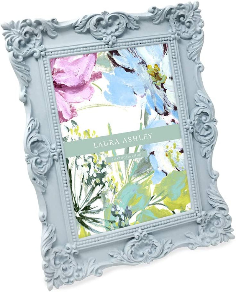 Laura Ashley 5X7 Black Ornate Textured Hand-Crafted Resin Picture Frame with Easel & Hook for Tabletop & Wall Display, Decorative Floral Design Home Décor, Photo Gallery, Art, More (5X7, Black) Home & Garden > Decor > Picture Frames Laura Ashley Powder Blue 5x7 