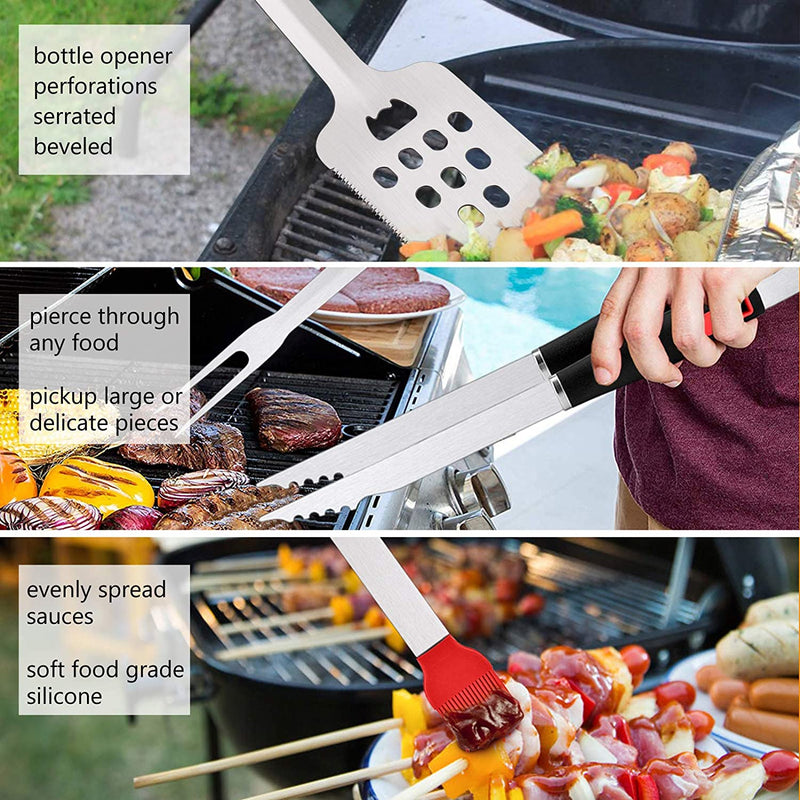 Hasteel Grill Utensil Set of 27, Heavy Duty Stainless Steel Barbecue Accessories with Carrying Bag, Complete BBQ Grilling Tools Kit Perfect for Outdoor BBQ Backyard Cooking, Dishwasher Safe & Man Gift Home & Garden > Kitchen & Dining > Kitchen Tools & Utensils HaSteeL   