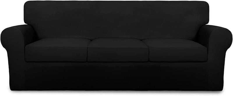 Purefit 4 Pieces Super Stretch Chair Couch Cover for 3 Cushion Slipcover – Spandex Non Slip Soft Sofa Cover for Kids, Pets, Washable Furniture Protector (Sofa, Brown) Home & Garden > Decor > Chair & Sofa Cushions PureFit Black Large 
