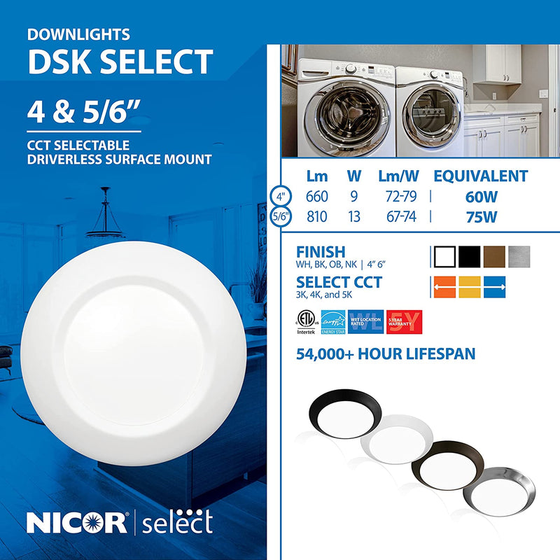 NICOR Lighting DSK Select Series 5/6-Inch Surface Mount LED Downlight (DSK563120SWH), White Home & Garden > Lighting > Flood & Spot Lights NICOR Lighting   