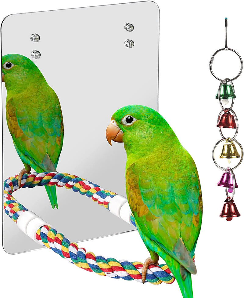 LOPERDEVE 7" Bird Mirror with Rope Perch Bird Toys Swing, Comfy Perch for Greys Amazons Parakeet Cockatiel Conure Lovebirds Finch Canaries Animals & Pet Supplies > Pet Supplies > Bird Supplies > Bird Cages & Stands LOPERDEVE 10.6 inch  