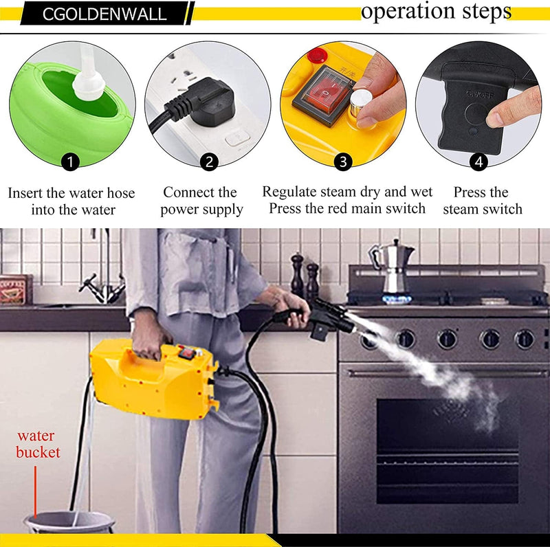 CGOLDENWALL Household Steam Cleaning Machine 1700W Handheld Steamer for Cleaning Electric Steam Cleaner for Surface, Kitchen, Appliances, Restroom Cleaning (110V, Yellow) Home & Garden > Household Supplies > Household Cleaning Supplies CGOLDENWALL   