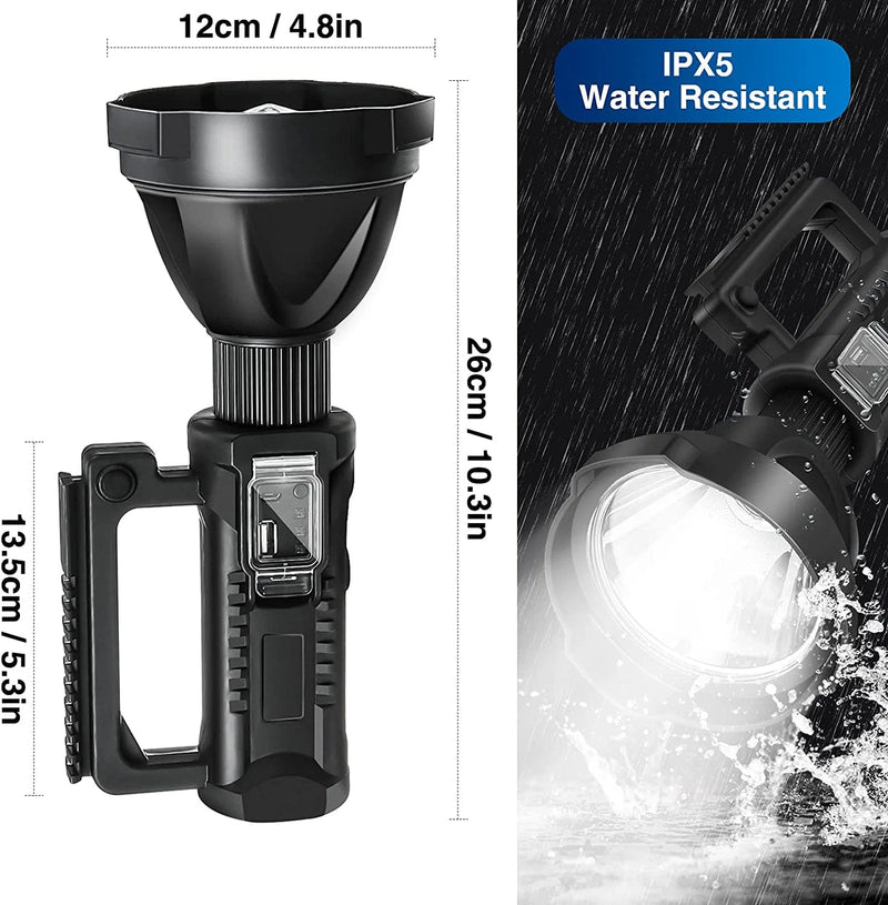 Chanarily Rechargeable Spotlight Flashlight High Lumens, 100000 Lumens Super Bright Led Searchlight,4 Modes Waterproof Handheld Spotlight with Tripod and USB Output for Working or Emergency (Black) Home & Garden > Lighting > Flood & Spot Lights Chanarily   