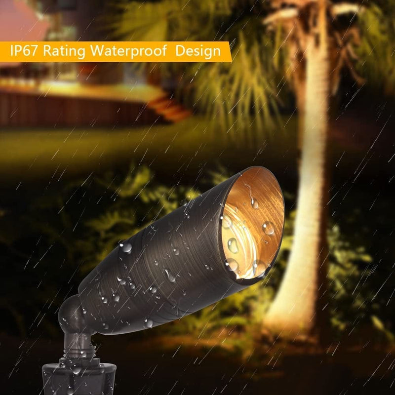 Cheopha Low Voltage Landscape Light Outdoor Spotlights 12V Brass Solid LED Landscape Kits with ABS Ground Spike and MR16 LED Bulb 5W 2700K Included for Yard Pathway Outdoor Landscape Lighting