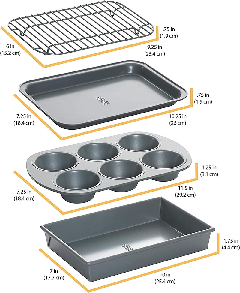 Chicago Metallic Non-Stick Toaster Oven Bakeware Set, 4-Piece, Carbon Steel Home & Garden > Kitchen & Dining > Cookware & Bakeware Chicago Metallic   