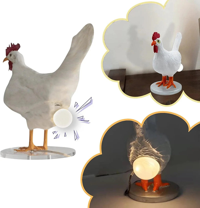 Chicken Egg Lamp Lifelike Resin Chicken Egg Lamp Light, Light-Up Easter Eggs Lamp 3D LED Night Lights, the Chicken Lays a Glowing Egg with USB Light (White, One Size)