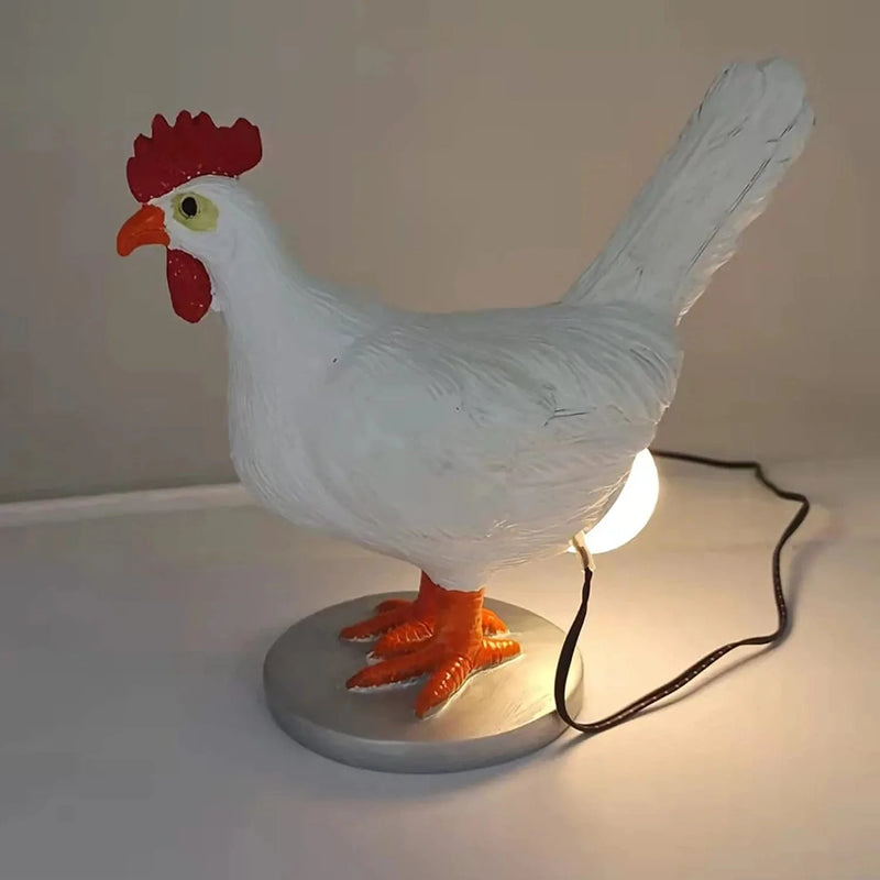 Chicken Egg Lamp Lifelike Resin Chicken Egg Lamp Light, Light-Up Easter Eggs Lamp 3D LED Night Lights, the Chicken Lays a Glowing Egg with USB Light (White, One Size)