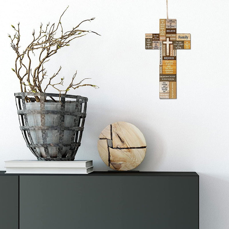 Christians Cross Wall Decor Faith Biblical Verse Wooden Crosses Table Centerpieces Farmhouse Wall Sign for Home Easter Party Indoor Outdoor Decorations 10.6 X 6.1 Inch (Classic Style) Home & Garden > Decor > Seasonal & Holiday Decorations Jetec   