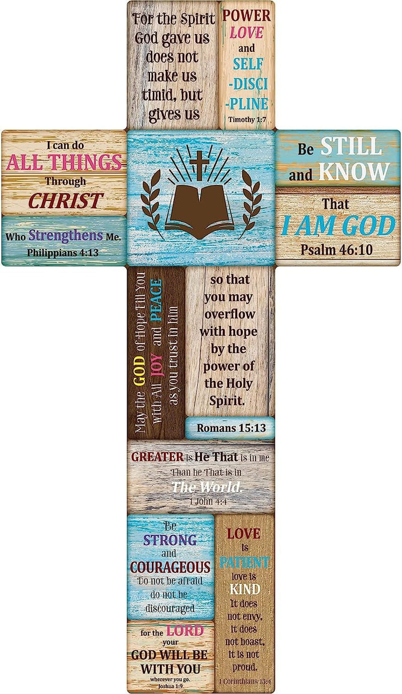Christians Cross Wall Decor Faith Biblical Verse Wooden Crosses Table Centerpieces Farmhouse Wall Sign for Home Easter Party Indoor Outdoor Decorations 10.6 X 6.1 Inch (Classic Style) Home & Garden > Decor > Seasonal & Holiday Decorations Jetec Delicate Style  