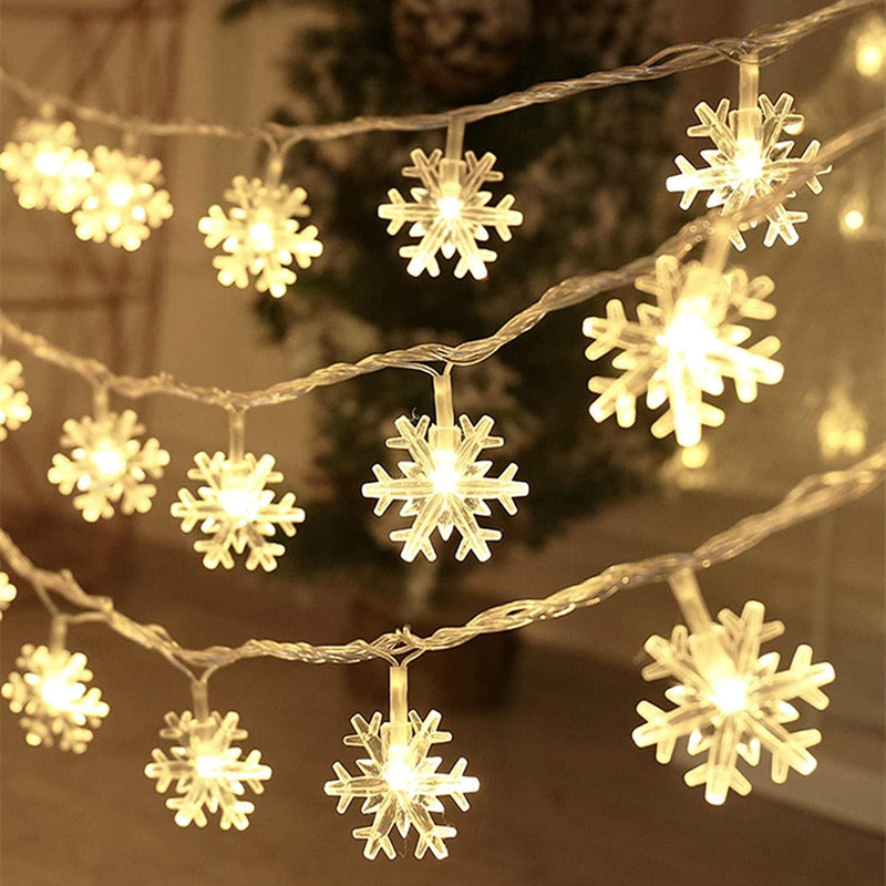 Christmas Lights, 20 Ft 40 LED Snowflake String Lights Battery Operated Waterproof Fairy Lights for Bedroom Patio Room Garden Party Home Xmas Decor Indoor Outdoor Christmas Tree Decorations Cool White Home & Garden > Lighting > Light Ropes & Strings CESOF Snowflake-Warm  