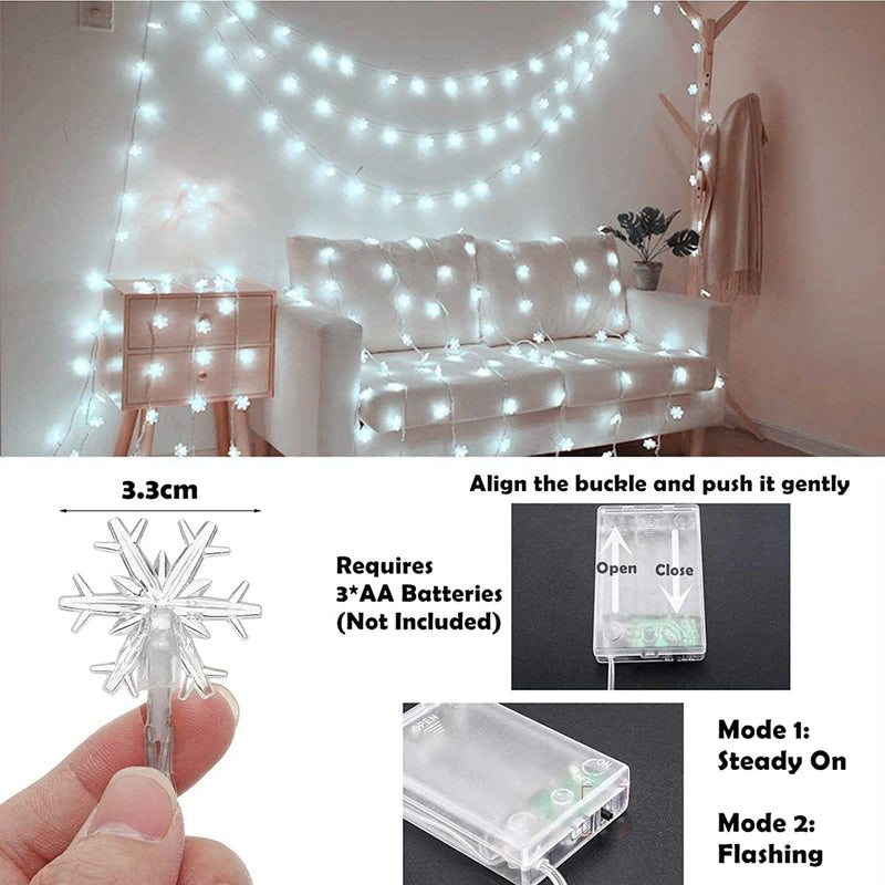 Christmas Lights, 20 Ft 40 LED Snowflake String Lights Battery Operated Waterproof Fairy Lights for Bedroom Patio Room Garden Party Home Xmas Decor Indoor Outdoor Christmas Tree Decorations Cool White Home & Garden > Lighting > Light Ropes & Strings CESOF   