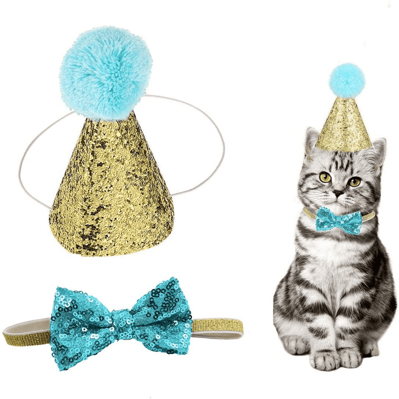 Christmas Pet Party Jazz Hat and Blingbling Bow Tie Breakaway Collar Set, Adjustable Headband for Kitten Puppy Small Dogs Cats Animals & Pet Supplies > Pet Supplies > Cat Supplies > Cat Apparel Arogheiz Light Blue  