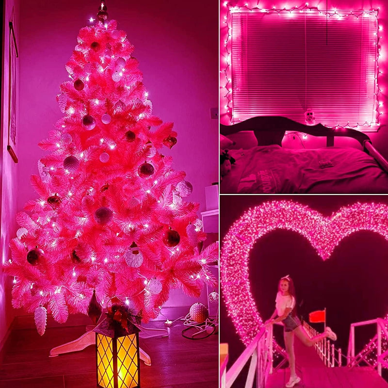Christmas Pink Mini String Lights - 100 Count 25 Feet Detachable Incandescent Bulb Waterproof Fairy Lights Plug in for Indoor Outdoor Party Patio Xmas Tree Valentine'S Day Decoration, White Wire Home & Garden > Lighting > Light Ropes & Strings Minetom   