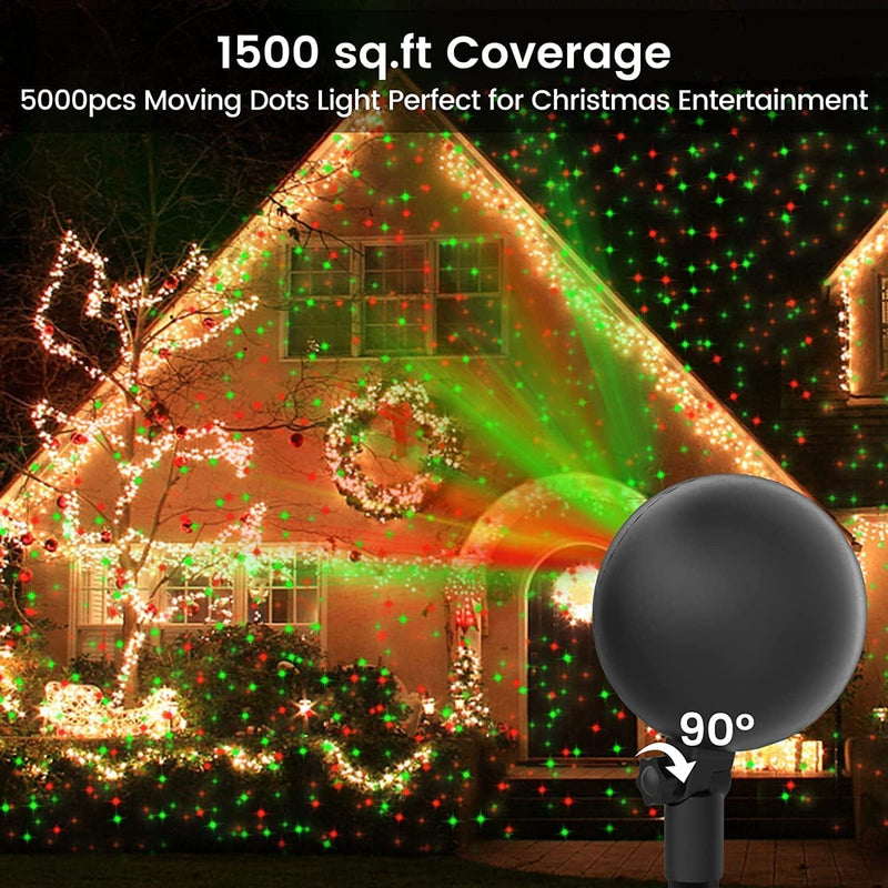Christmas Projector Lights Outdoor, Led Waterproof Christmas Laser Lights Landscape Spotlight Red and Green Dots Show with Remote for Holiday Party House Garden Yard Decorations