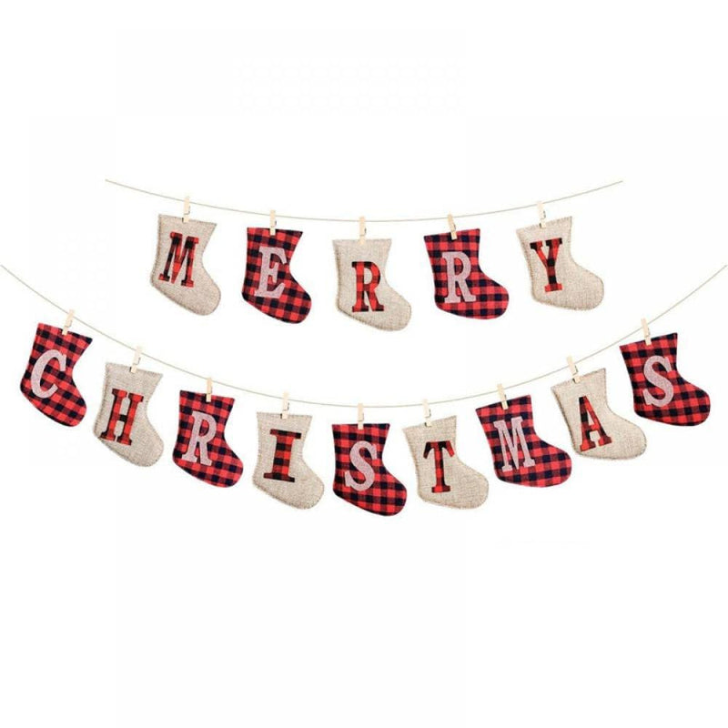Christmas Sale! Merry Christmas Burlap Banner-Sock Shaped Christmas Decoration,Outdoor Indoor Hanging Decor,Rustic Christmas Decorations for Mantle Fireplace,Xmas Party Supplies Decoration Home Home & Garden > Decor > Seasonal & Holiday Decorations& Garden > Decor > Seasonal & Holiday Decorations CN Multicolor  