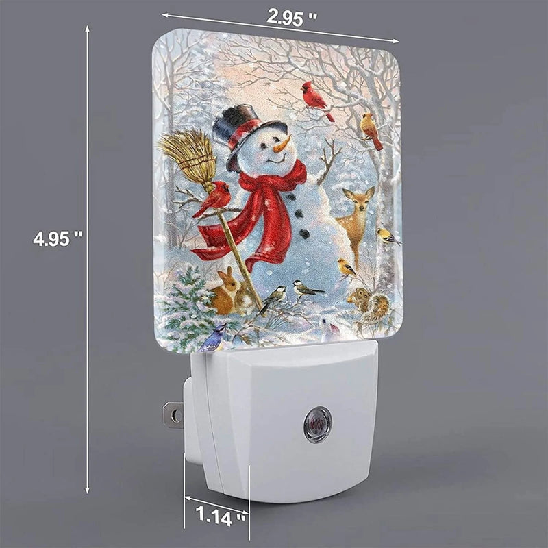 Christmas Snow Night Light Set of 2, Winter Snowman Auto Sensor LED Dusk-To-Dawn Nightlights, Plug-In Sensor Lamp for Bedroom Bathroom Kitchen Hallway Stairs Decorative