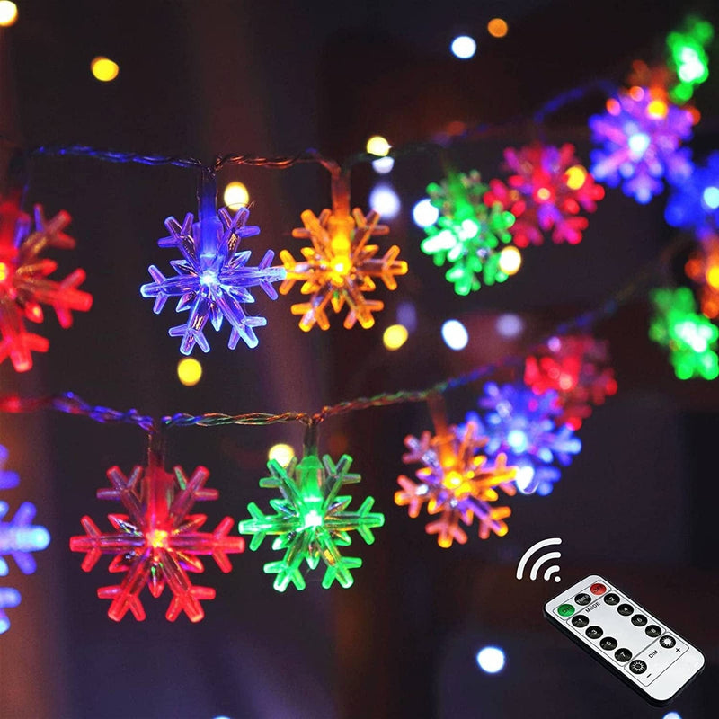 Christmas Snowflake String Lights, 20 FT 40 LED Battery Operated Fairy Lights with Remote, 8 Modes Timer Hanging Decor for Bedroom Room Patio Party Wall Indoor Outdoor Xmas Tree Decorations Cool White Home & Garden > Lighting > Light Ropes & Strings Runleo Snowflake Lights-multi-colored  