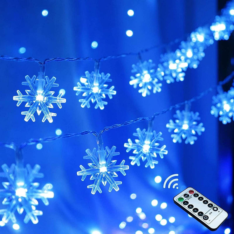 Christmas Snowflake String Lights, 20 FT 40 LED Battery Operated Fairy Lights with Remote, 8 Modes Timer Hanging Decor for Bedroom Room Patio Party Wall Indoor Outdoor Xmas Tree Decorations Cool White Home & Garden > Lighting > Light Ropes & Strings Runleo Snowflake Lights-blue  