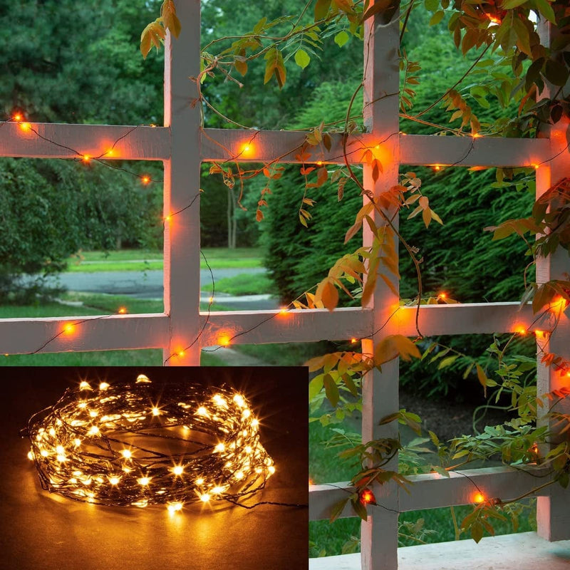 Christmas String Lights, 33 Ft / 10 M - 300 LED Orange Twinkle Firefly- Outdoor Winter Garden Indoor Spooky Decorations for Mini Bedroom, Wedding, Patio, Parties & Holidays - Easy Plug in Operated Home & Garden > Lighting > Light Ropes & Strings SCS Direct Orange, Black 1 Pack 