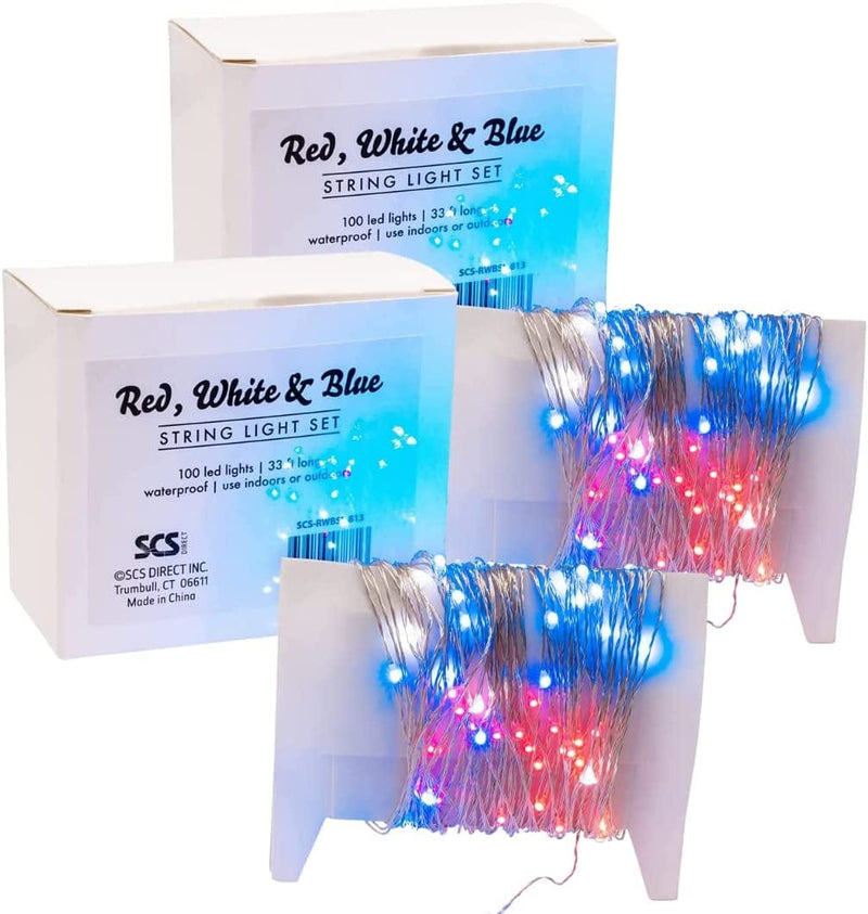 Christmas String Lights, 33 Ft / 10 M - 300 LED Orange Twinkle Firefly- Outdoor Winter Garden Indoor Spooky Decorations for Mini Bedroom, Wedding, Patio, Parties & Holidays - Easy Plug in Operated Home & Garden > Lighting > Light Ropes & Strings SCS Direct Red, White, Blue 2 Pack 