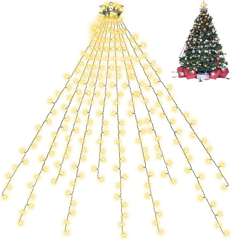 Christmas Tree Lights with Ring 400Leds 10 Lines String Lights Christmas Decorations with 8 Models and Memory Function, Waterproof Fairy String Lights for Xmas Tree Holiday Decor(Warmlight) Home & Garden > Lighting > Light Ropes & Strings Meknow   