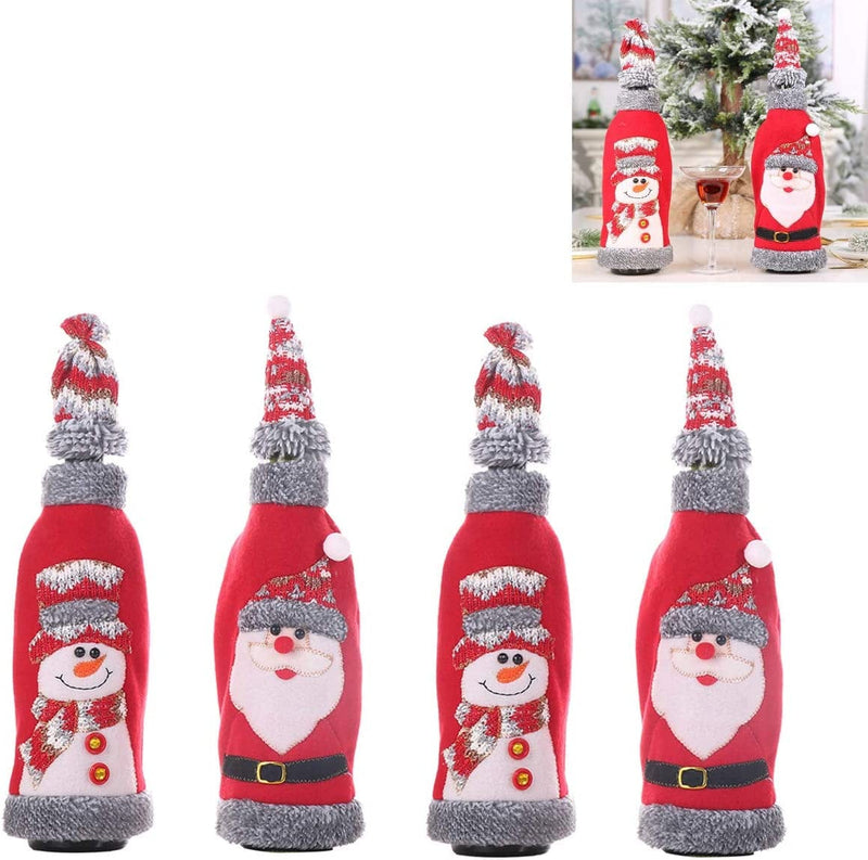Christmas Wine Bottle Cover Christmas Theme Gifts, Handmade Wine Bottle Party Decorations 4 Pcs (Style-D) Home & Garden > Kitchen & Dining > Barware Youmay Style-D  