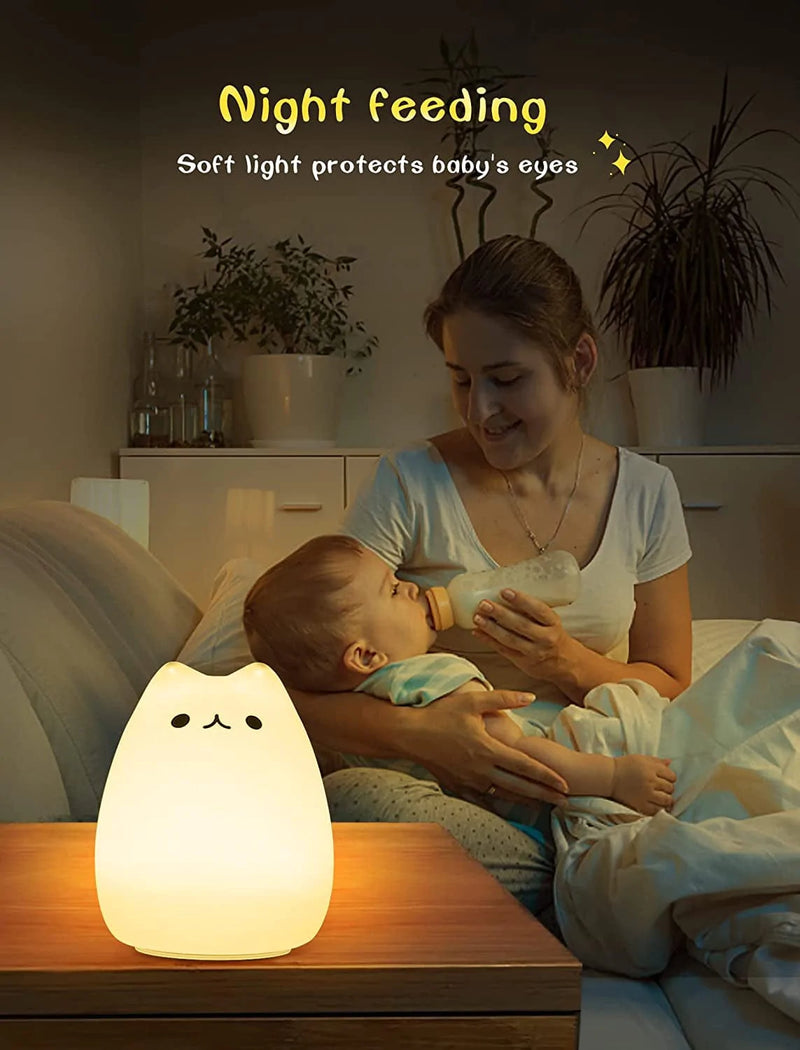CHWARES Night Light for Kids, Cat Nursery Night Lights with Battery, 7 Color Table Lamp,Room Decor, USB Rechargeable, Cute LED Multicolor Gifts for Baby, Children, Toddlers, Teen Girls