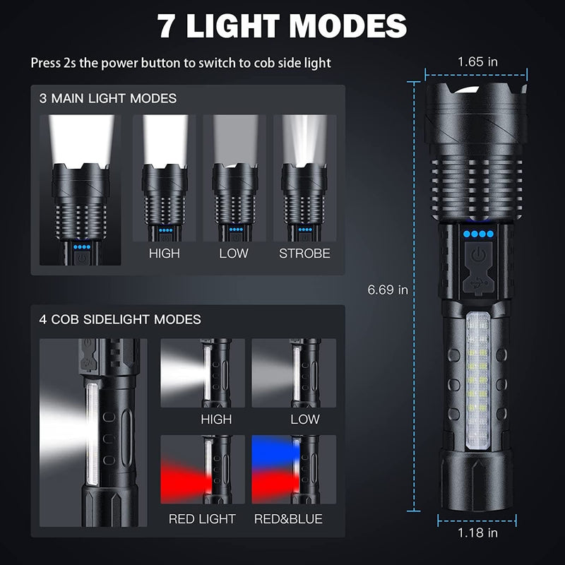 Cinlinso Flashlight High Lumens Rechargeable 2 Pack, 100000 Lumen Super Bright Led Flashlights with 7 Light Modes, IPX5 Waterproof, Zoomable, Powerful Handheld Flash Light for Camping Emergencies Hardware > Tools > Flashlights & Headlamps > Flashlights Cinlinso   