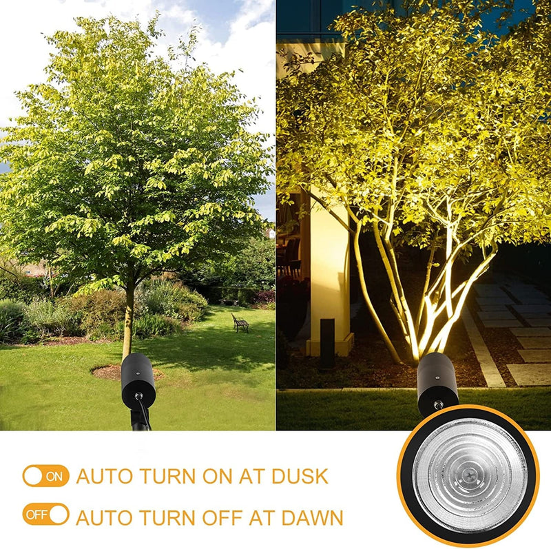 CINOTON 30W LED Landscape Lighting Outdoor with Photocell Sensor 120V Waterproof Dusk to Dawn Directional Uplight with US 3-Plug and 6.6 FT Cord Tree Flag Spotlights with Spike Stand 3000K Warm White